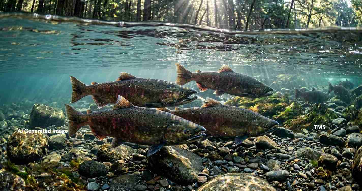 Salmon Swimming Up Stream (Image Staff)